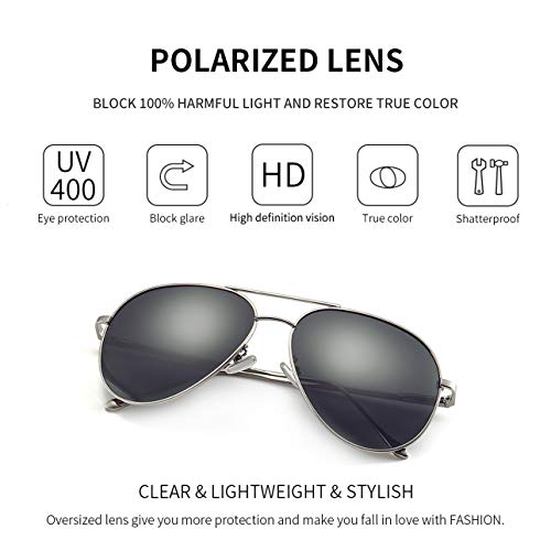 SUNGAIT Gran Tamaño Gafas de Sol Ligeras para Mujer con Lente Polarizada Espejada(Plateado/Gris)-SGT603