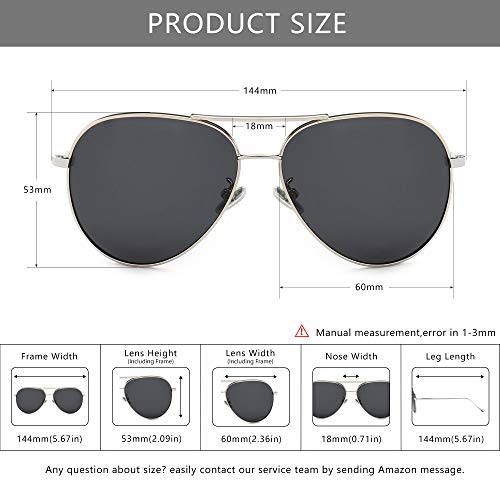 SUNGAIT Gran Tamaño Gafas de Sol Ligeras para Mujer con Lente Polarizada Espejada(Plateado/Gris)-SGT603
