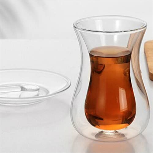 taza de café Turco de doble pared vidrio aislado Thermal Cafe ESPRESSO TIRO Taza de café Beauty Tea Black Tea Saucer Cucharada Sistemas de tazas de té (Color : 1 Piece)