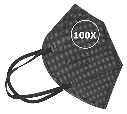 TBOC Mascarillas FFP2 - [Pack 100 Unidades] Máscaras Desechables [Color Negro] 5 Capas [No Reutilizables] Transpirables Plegables con Pinza Nasal [Certificadas y Homologadas CE 2163]