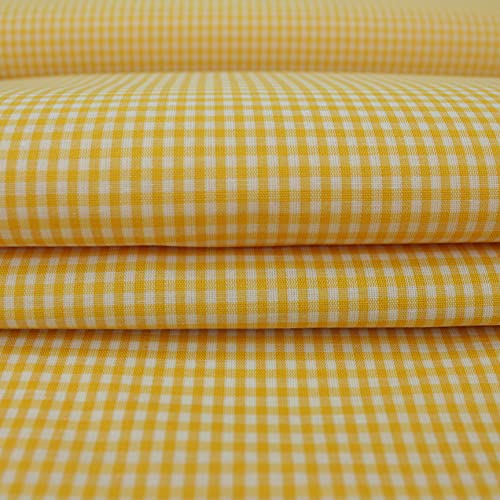 TELA DE VICHY DE CUADROS PEQUEÑOS DE ANCHO 160 cm POR METRO (AMARILLO, 1 METRO)