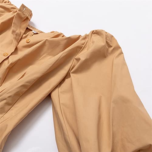 Temperamento francés Diseño de Primavera y Verano Sentido de Manga Larga Burbuja Linterna Mangas Camisa de Vestir Europea y Femenina Top L