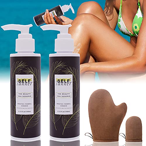 Thnkstaps lote de 2 cajas Autobronceador con guantes de bronceado Loción Autobronceadora Para Cara y Cuerpo Bronceado Gradual y Natural Crema Autobronceadora Unisex 2x150 ml