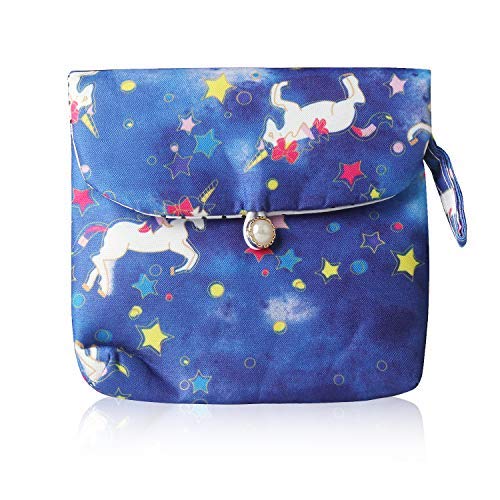 Tomedeks 1Pcs bolsa sanitaria linda caricatura algodón tela servilleta bolsa de almacenamiento gran capacidad señoras bolsa de almacenamiento sanitario. (unicornio)