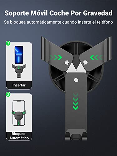 UGREEN Soporte Móvil Coche, Soporte Télefono Móvil Coche por Gravedad para Rejilla de Aire, Soporte Movil Coche Universal Car Phone Holder Compatible con iPhone 13 12 Pro, Xiaomi Redmi Note 10(Negro)
