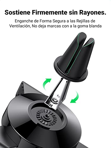 UGREEN Soporte Móvil Coche, Soporte Télefono Móvil Coche por Gravedad para Rejilla de Aire, Soporte Movil Coche Universal Car Phone Holder Compatible con iPhone 13 12 Pro, Xiaomi Redmi Note 10(Negro)