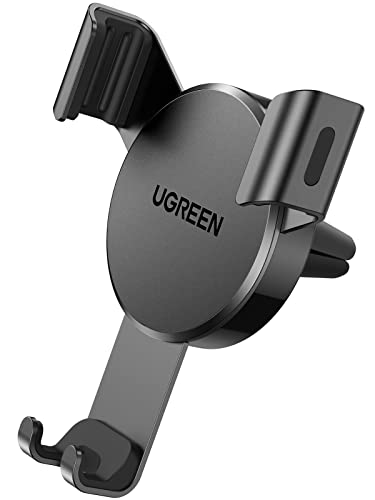 UGREEN Soporte Móvil Coche, Soporte Télefono Móvil Coche por Gravedad para Rejilla de Aire, Soporte Movil Coche Universal Car Phone Holder Compatible con iPhone 13 12 Pro, Xiaomi Redmi Note 10(Negro)