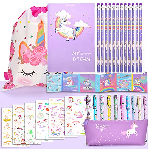 Unicornio Papeleria Regalo para Niña 7 8 9 10 11 12 Años, TOYESS Set di Juguetes Unicornios para Niñas, Includere Estuche Escolar y Cuadernos y Adhesivas y Boligrafos Gel Ecc(32pz)