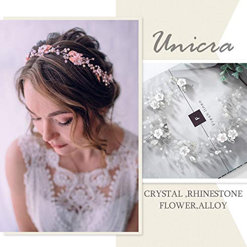 Unicra Cinta de pelo en forma de hoja para novias, accesorios para el pelo de las mujeres, color plateado