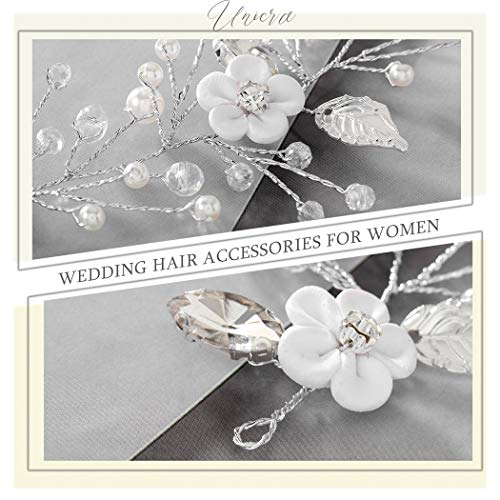 Unicra Cinta de pelo en forma de hoja para novias, accesorios para el pelo de las mujeres, color plateado