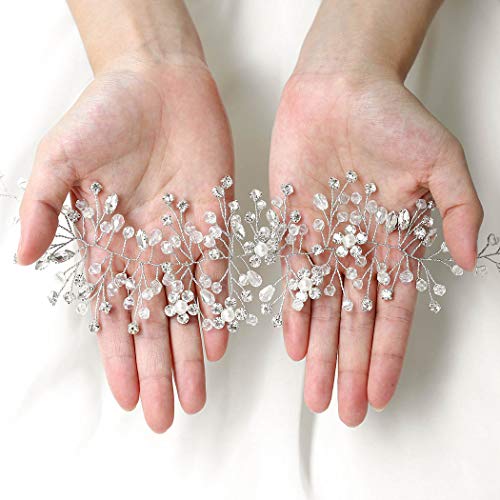 Unicra Silver Wedding Crystal Hair Vines Flor Hoja Tocados Accesorios para el cabello para la novia