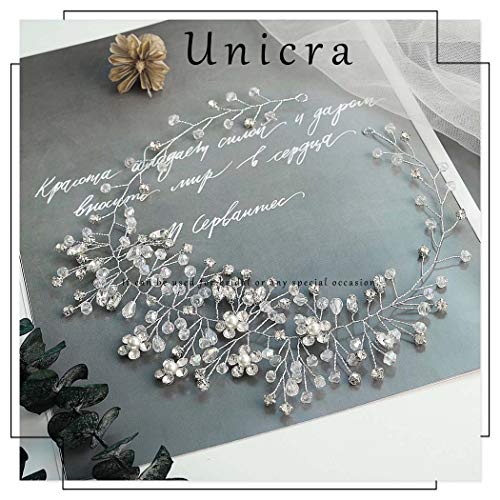 Unicra Silver Wedding Crystal Hair Vines Flor Hoja Tocados Accesorios para el cabello para la novia