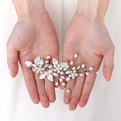 Unicra Silver Wedding Crystal Hair Vines Flor Hoja Tocados Accesorios para el cabello para la novia (Plata)