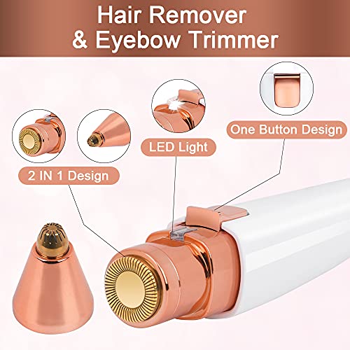 URAQT Depiladora Facial Mujer, Eléctrica Depiladora Cejas Portátil, 2 en 1 Rasuradora Mujer USB Recargable con Cabezal de Repuesto y Luz LED, Afeitadora Sin Dolor para Cara Nariz Labio (Blanco)