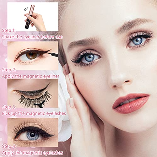 URAQT Pestañas Postizas Magneticas, 3D Magnetic Eyelashes Naturales Magnéticas Reutilizables, 3 Pares, con Delineador de Ojos y Pinzas
