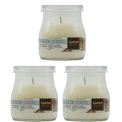 Valmoni Sport 3 X Velas Dulce de Coco Perfumada Vaso Yogur de Cristal Olor Aroma Frasco Vela Tarro