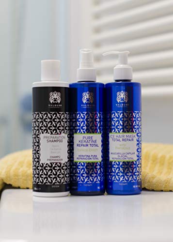 Valquer Laboratorios Profesional Pack Capilar Cold Keratin. Reparación capilar express. Champú preparador 300 ml + Keratina 300 ml + Ice Hair Mask 300 ml. Cabellos dañados