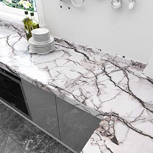 VEELIKE Papel Pintado Pared Marmol Blanco y Gris Papel Pintado Autoadhesivo Impermeable Papel para Forrar Muebles Papel Tapiz para Decorar Dormitorio Sala Habitación 40cm x 900cm