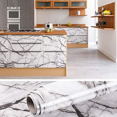 VEELIKE Papel Pintado Pared Marmol Blanco y Gris Papel Pintado Autoadhesivo Impermeable Papel para Forrar Muebles Papel Tapiz para Decorar Dormitorio Sala Habitación 40cm x 900cm