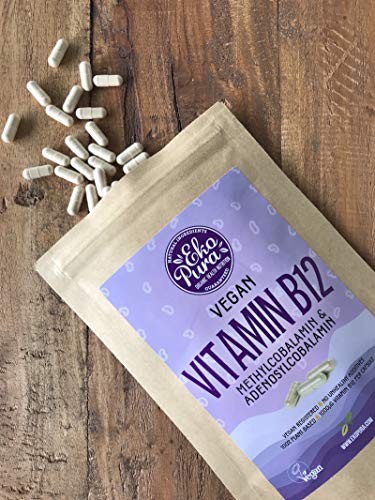 Vegan Vitamin B12 - Methylcobalamin & Adenosylcobalamin 1000mcg - 120 Cápsulas pequeñas, 4 meses de existencias