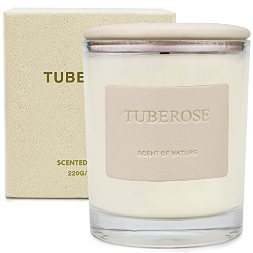 Vela Perfumada de Azahar y Tuberosa, Velas de Tarro de Vidrio Ardiente de 7.8 oz 50 Horas, Velas de Soja, Velas de Aromaterapia de Cuero de Diseñador Premium con Caja de Regalo