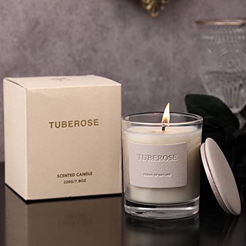 Vela Perfumada de Azahar y Tuberosa, Velas de Tarro de Vidrio Ardiente de 7.8 oz 50 Horas, Velas de Soja, Velas de Aromaterapia de Cuero de Diseñador Premium con Caja de Regalo