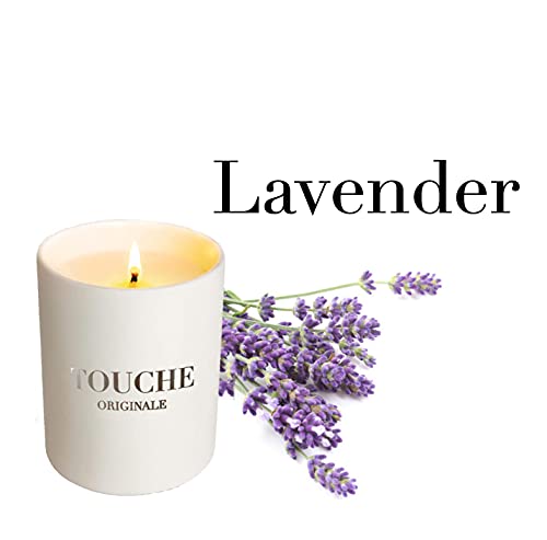 Vela perfumada de Lavanda, elaborada con aceites Esenciales | Vela de Cera de Soja Totalmente Natural de Larga duración | Aromaterapia 8 oz 45 Horas de Tiempo de combustión (Vela Blanca)