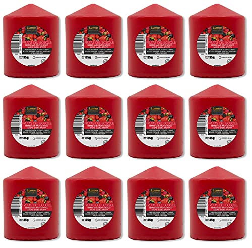 Velas Taco Perfumadas Frutos del Bosque Grandes XL 70 x 57 mm, Lote de 12 Unidades, Velones Aromáticos, Gran Duración y Delicado Aroma Cítrico, 22-24 horas Duración, Aromaterapia por Velas