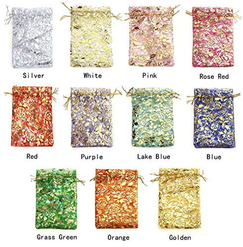 Venta al por mayor 50pc / lot 9X12cm Bolsas de Navidad de color rosa dorado Bolsas de empaquetado de regalo de gasa de organza dibujables para bodas Bolsas baratas Bolsas-Azul, 13x18CM