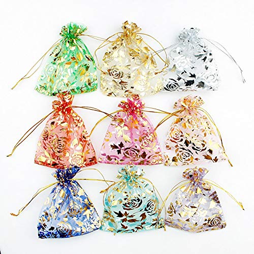 Venta al por mayor 50pc / lot 9X12cm Bolsas de Navidad de color rosa dorado Bolsas de empaquetado de regalo de gasa de organza dibujables para bodas Bolsas baratas Bolsas-Azul, 13x18CM