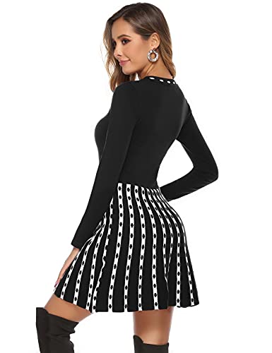Vestido de Punto para Mujer Vestido de Suéter de Cuello Alto Elegante Jersey de Manga Larga de Una Línea para Otoño Invierno, Negro, XXL