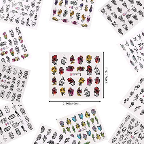 VETPW 36 Sheets Water Transfer Nail Art Stickers Set with Geometry Flowers Love Heart Dreamcatcher Deer for Nail Art Decoration, DIY Nail Art Tattoo Decals Design Manicure Accessories