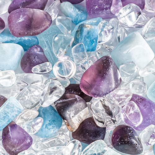 VitaJuwel Via FLOR DE LA VIDA - Botella De Agua Con Piedras Preciosas (Amatista - Aguamarina - Cristal de Roca) y flor de la vida.