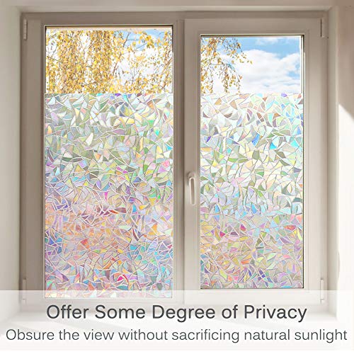 Volcanics - Adhesivo de Vinilo para Ventana de privacidad estática para Ventana de Ventana 3D con diseño de Arco Iris para Puerta de Cristal, Control de Calor, Anti Rayos UV