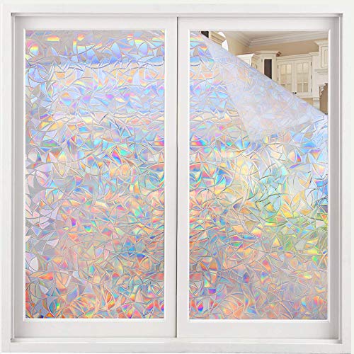 Volcanics - Adhesivo de Vinilo para Ventana de privacidad estática para Ventana de Ventana 3D con diseño de Arco Iris para Puerta de Cristal, Control de Calor, Anti Rayos UV