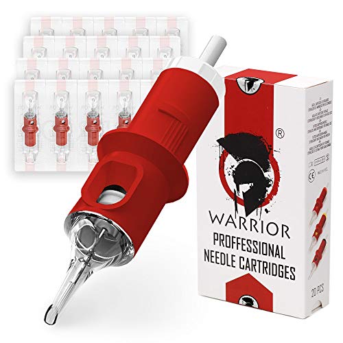 WARRIOR Rojo Cartuchos de agujas de tatuaje profesionales Tattoo Needle Cartridge esterilizado Round Liner 20 piezas Acero quirúrgico 316L Maquillaje permanente desechable (RED-1003RL)