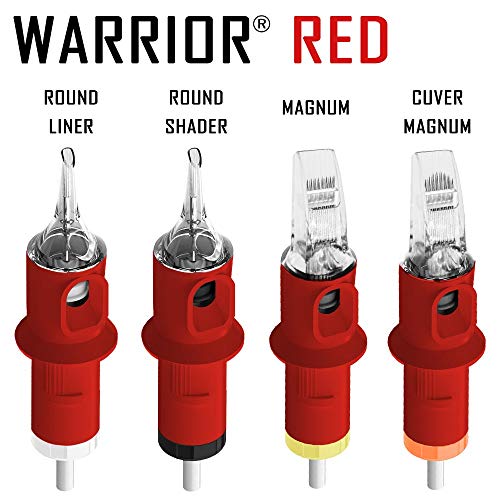WARRIOR Rojo Cartuchos de agujas de tatuaje profesionales Tattoo Needle Cartridge esterilizado Round Liner 20 piezas Acero quirúrgico 316L Maquillaje permanente desechable (RED-1003RL)