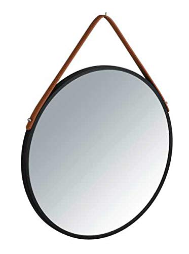 WENKO Espejo de Pared Borrone Redondo, Espejo con Marco de Metal Negro y Correa para Colgar, Espejo Decorativo en diseño Vintage, Cristal y Metal, diámetro de 40 cm, Color Negro