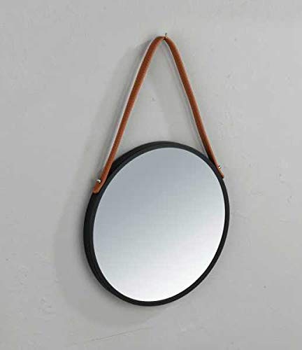 WENKO Espejo de Pared Borrone Redondo, Espejo con Marco de Metal Negro y Correa para Colgar, Espejo Decorativo en diseño Vintage, Cristal y Metal, diámetro de 40 cm, Color Negro