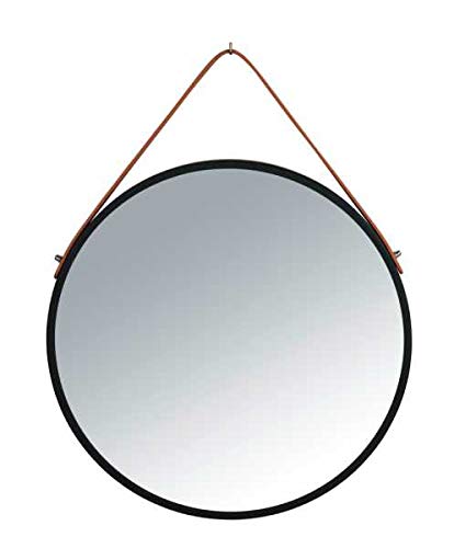 WENKO Espejo de Pared Borrone Redondo, Espejo con Marco de Metal Negro y Correa para Colgar, Espejo Decorativo en diseño Vintage, Cristal y Metal, diámetro de 40 cm, Color Negro