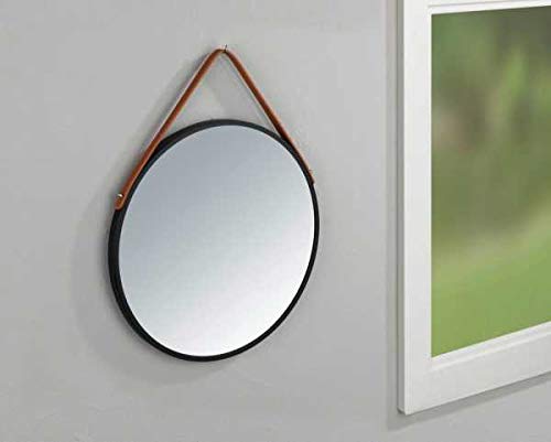 WENKO Espejo de Pared Borrone Redondo, Espejo con Marco de Metal Negro y Correa para Colgar, Espejo Decorativo en diseño Vintage, Cristal y Metal, diámetro de 40 cm, Color Negro