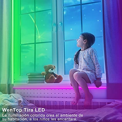 WenTop Tiras LED 5M, Luces LED Habitación 5 Metros, Tira LED RGB Color con Control Remoto, Para Decoración de TV, Techo, Dormitorio, Bares