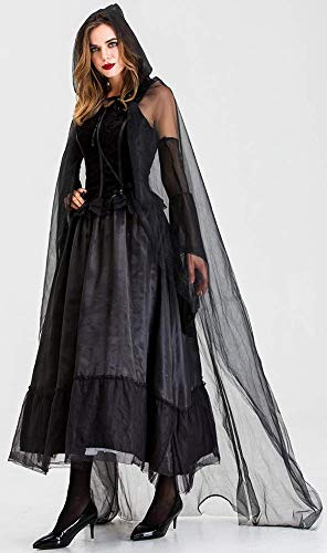 XYFW Disfraz De Bruja Negra Traje Largo Vampiro Zombie Bruja Disfraz Halloween Cosplay Carnaval Carnaval Fastzeit Damas,S