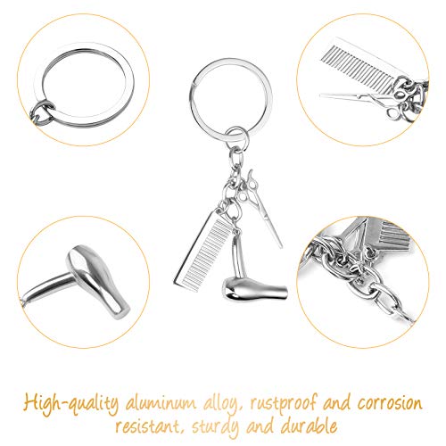 Yangfei 4Pcs Llaveros Originales Llavero Tijeras Peine Llavero Peluquería, Llavero Creativo para Secador de Pelo Regalo para Peluquero y Salón de Estilista (Oro y Plata)