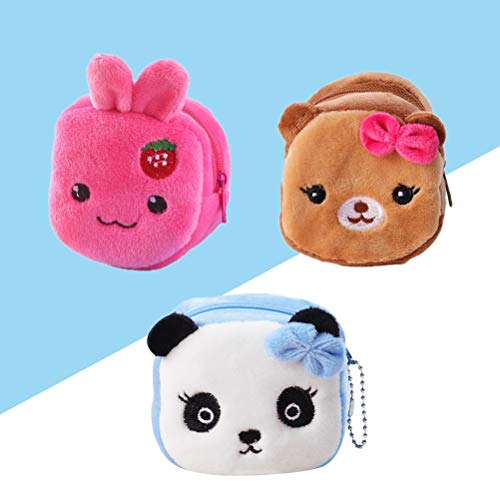 Yeahibaby 3pcs Monedero de Peluche Lindo Monedero Creativo Regalo de Dibujos Animados Llave de Cambio de Almacenamiento para niño niña niño (Conejo de Fresa, Perro de Bowknot, Patrón de Panda Azul)