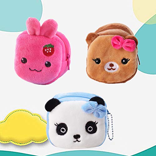 Yeahibaby 3pcs Monedero de Peluche Lindo Monedero Creativo Regalo de Dibujos Animados Llave de Cambio de Almacenamiento para niño niña niño (Conejo de Fresa, Perro de Bowknot, Patrón de Panda Azul)
