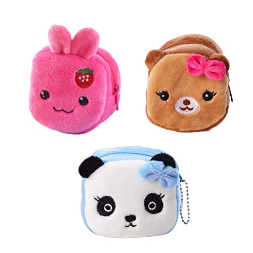 Yeahibaby 3pcs Monedero de Peluche Lindo Monedero Creativo Regalo de Dibujos Animados Llave de Cambio de Almacenamiento para niño niña niño (Conejo de Fresa, Perro de Bowknot, Patrón de Panda Azul)