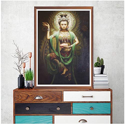 yhyxll Kwan Yin y Guanyin Imprime imágenes de la habitación Arte de la Pared decoración Cartel Pintura al óleo decoración Impresa en lienzo-50X70Cm sin Marco