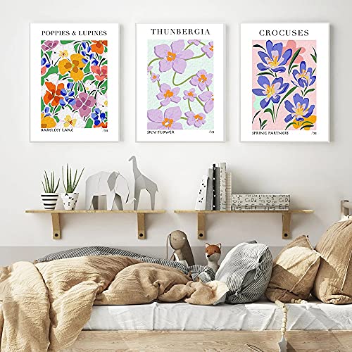 YINGFUN Arte Moderno Arte Wildflower Imprimir Imágenes Poppy Lupin Crocus Lienzo Pintura Acuarela Floral Poster Cocina Cocina Decoración (Color : C, Size : 40x50cm No Frame)