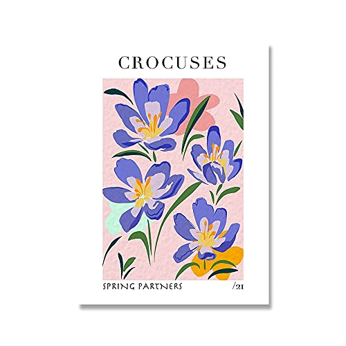 YINGFUN Arte Moderno Arte Wildflower Imprimir Imágenes Poppy Lupin Crocus Lienzo Pintura Acuarela Floral Poster Cocina Cocina Decoración (Color : C, Size : 40x50cm No Frame)